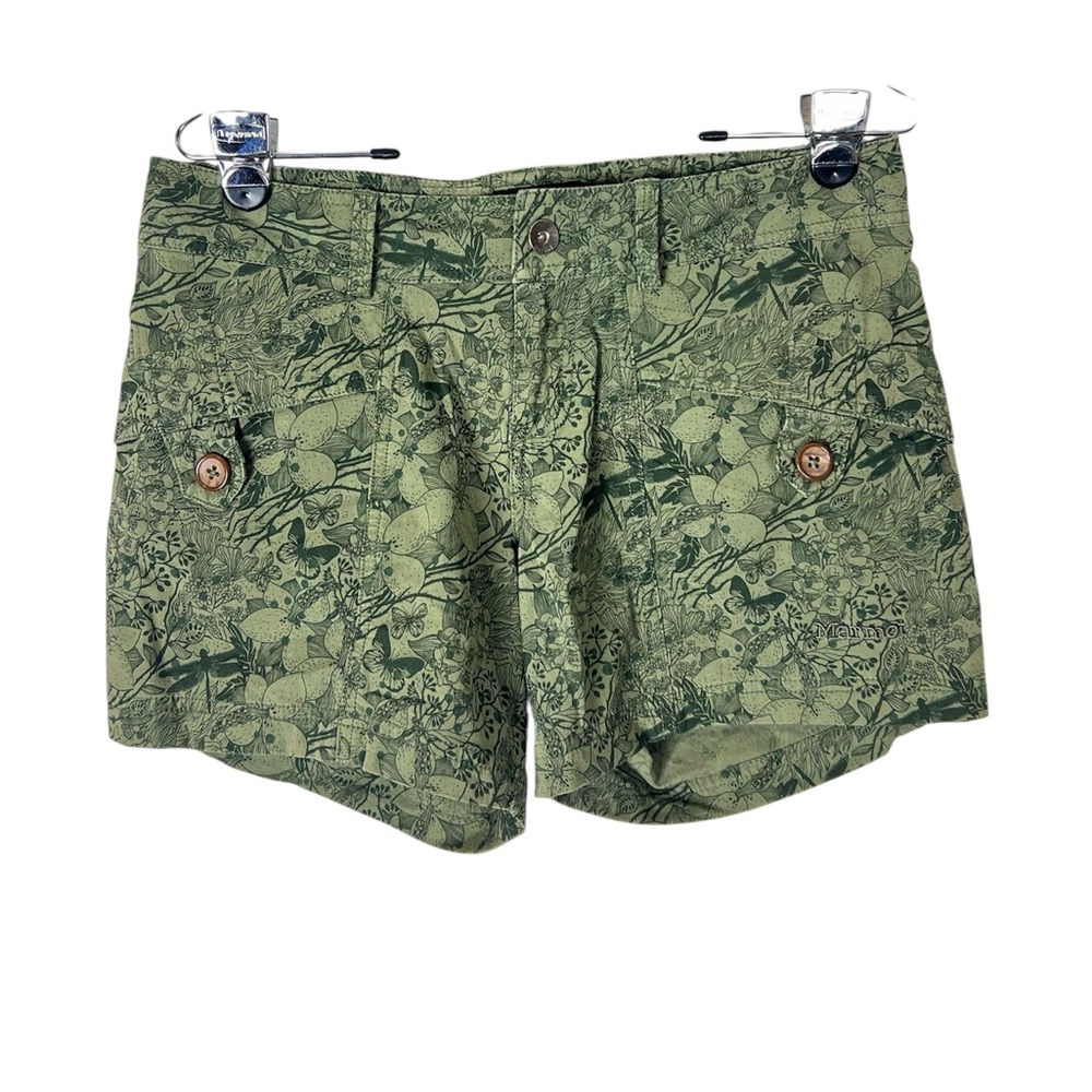 Marmot womens shorts size 8 green nature print Hiking forest butterfly floral
